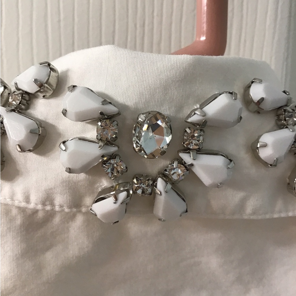 J. Crew White Short Sleeve Shirt with Embroidered Collar - Picture 3 of 8